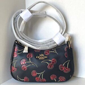 Coach Teri Cherry Print Shoulder Bag Black Leather Crossbody